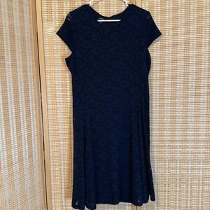 Alfani Womens 16 Navy Dress Floral Lace Lined Evening Party Whimsigoth Fit Flare